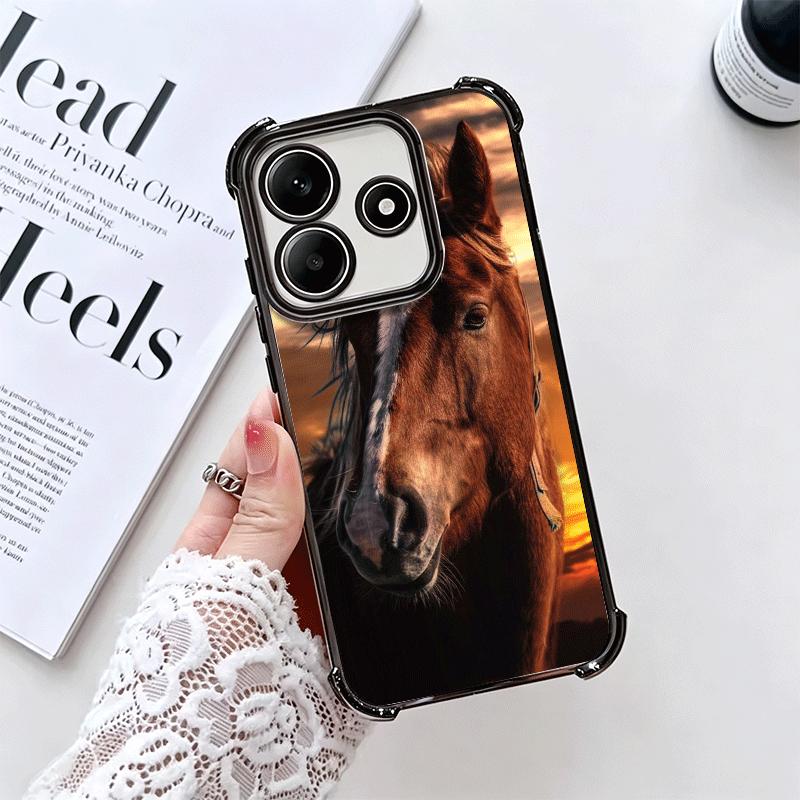 Ferghana Horse Animal Plating Phone Case For Xiaomi Redmi Note 14 15 Pro Plus 13 12 11 11S 11T 10 9S 9 5G Anti-Fall Airabag Cove
