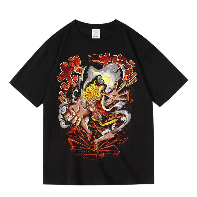 

One Piece Luffy Sun God Nika Printed Tshirt Anime Casual Cotton Comfortable Parentchild Wear S