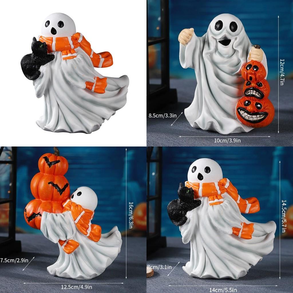Halloween Pumpkin Ghost Statue With Resin For Party Decor And Holiday Celebrations