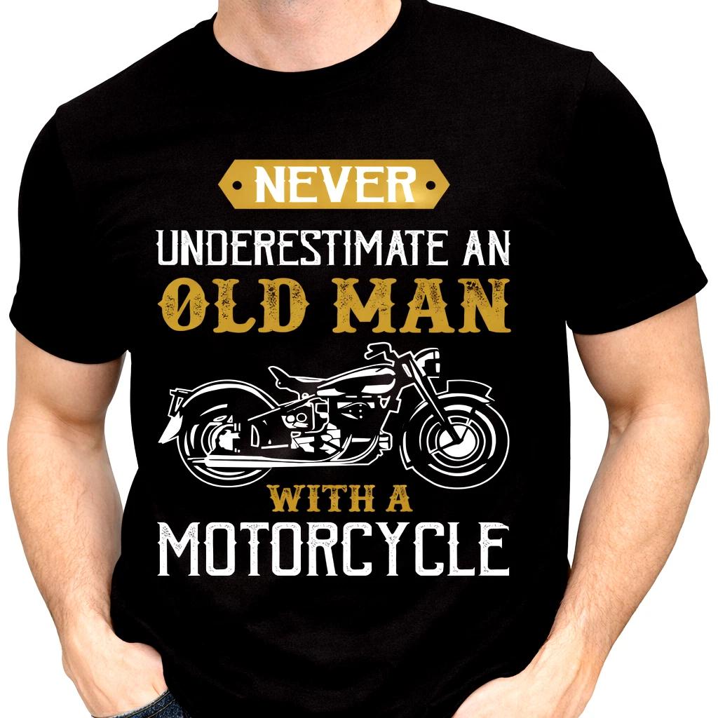 Never Underestimate Old Man With A Motorcycle T Shirt Funny Biker Rider Tee 3XL