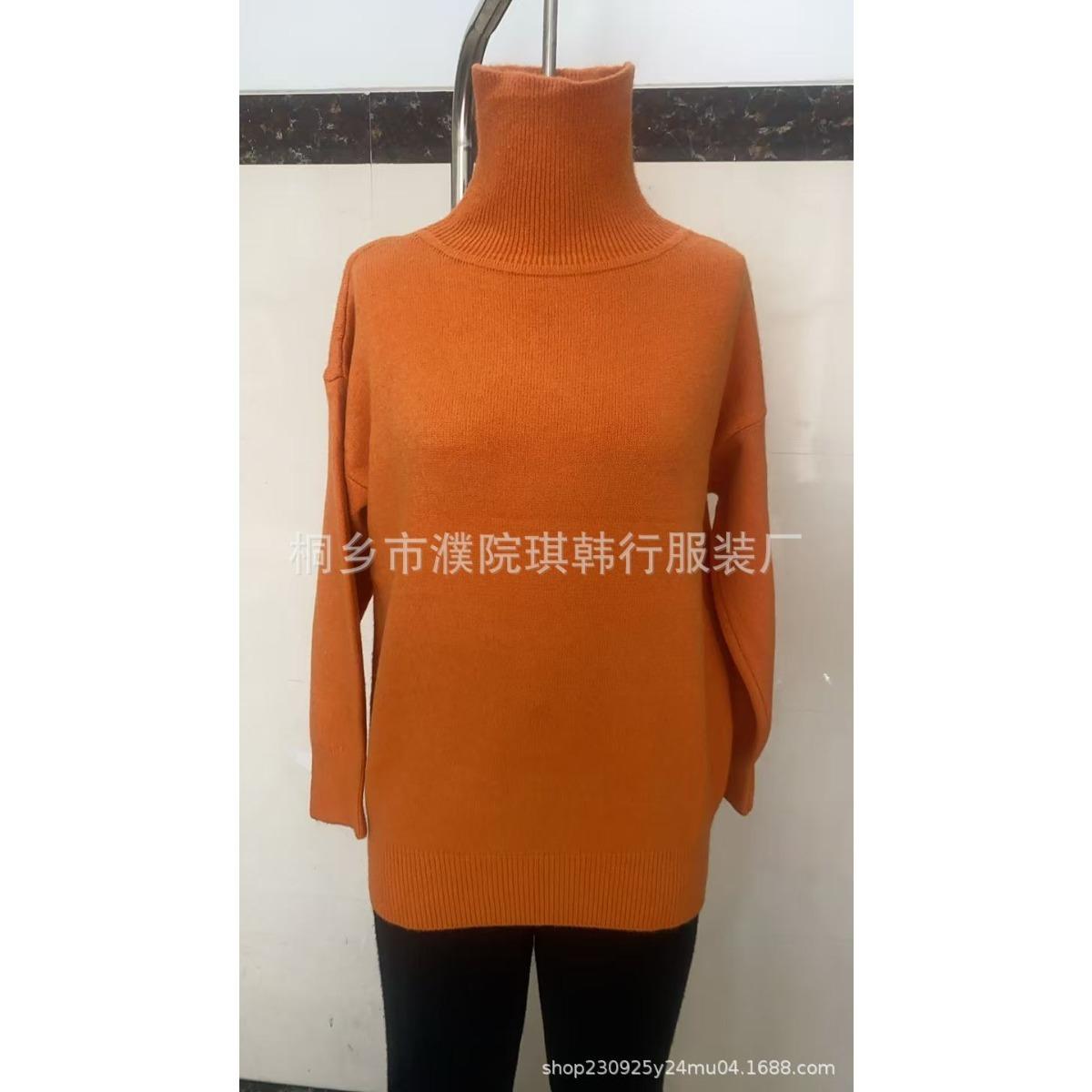 Свитер с высоким воротником для женщин на осень и зиму пуловер крупной вязки базовая вещь в стиле кэжуал женская верхняя одежда S оранжевый 1790₽