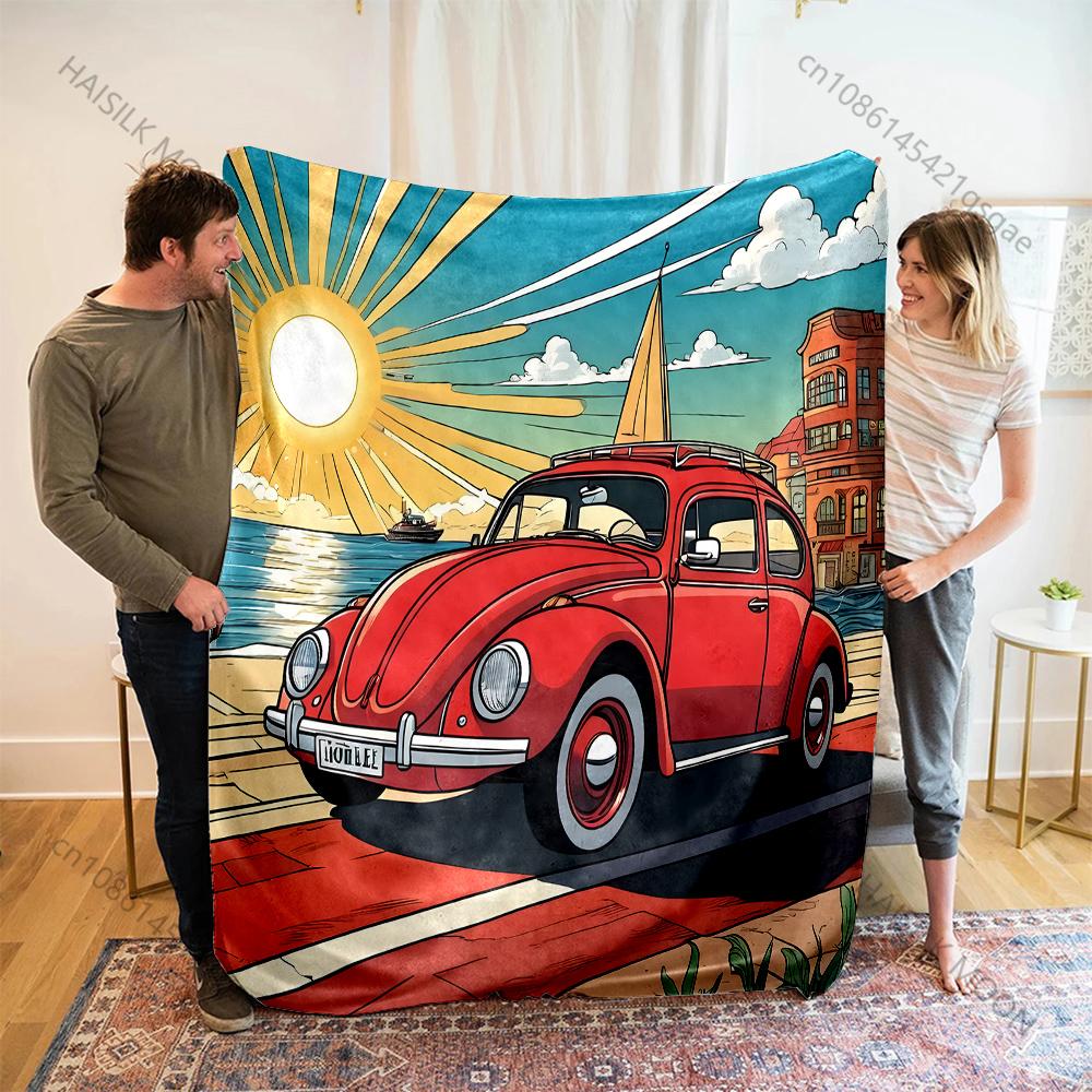 

Red Car on The Beach Print Blanket Warm Soft Fluffy Kids and Adults Sofa Bed Throw Blanket Suitable Home Travel Camping Gifts 75x90cm