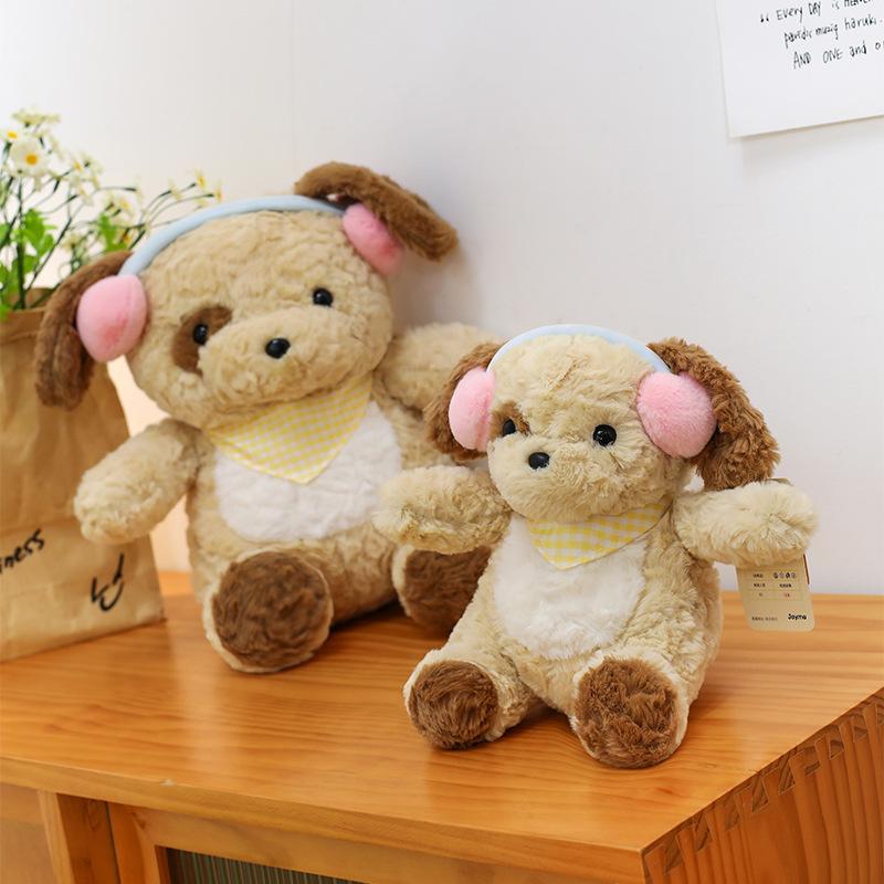 New cute doll with earphone hug dog doll children plush toy earphone dog girl gift rag doll