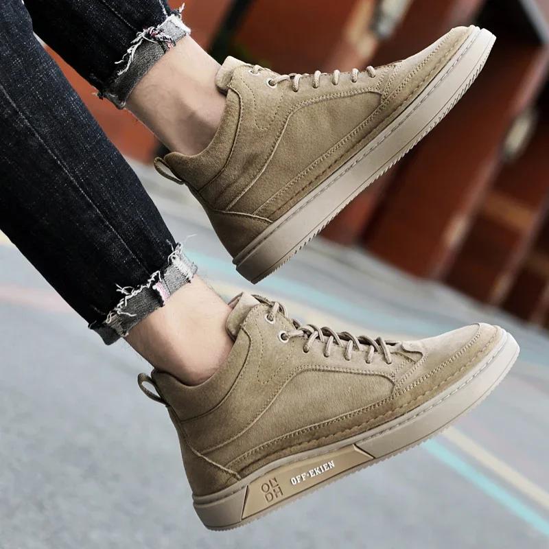 Fashion Winter Men's Outdoor Cowhide Boots Fashion Soft Hiking Ankle Boot British Style Nubuck Leather Plush Warm Sports Lace Up Boots