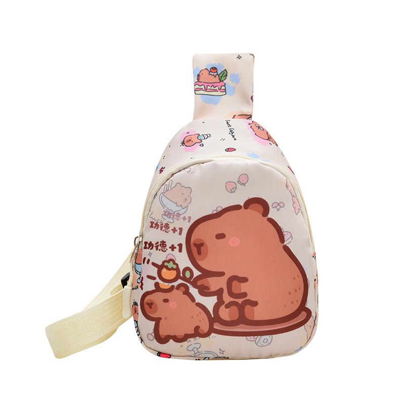 Capybara Cute Cartoon Children Shoulder Bag Durable Polyester Lining Activities