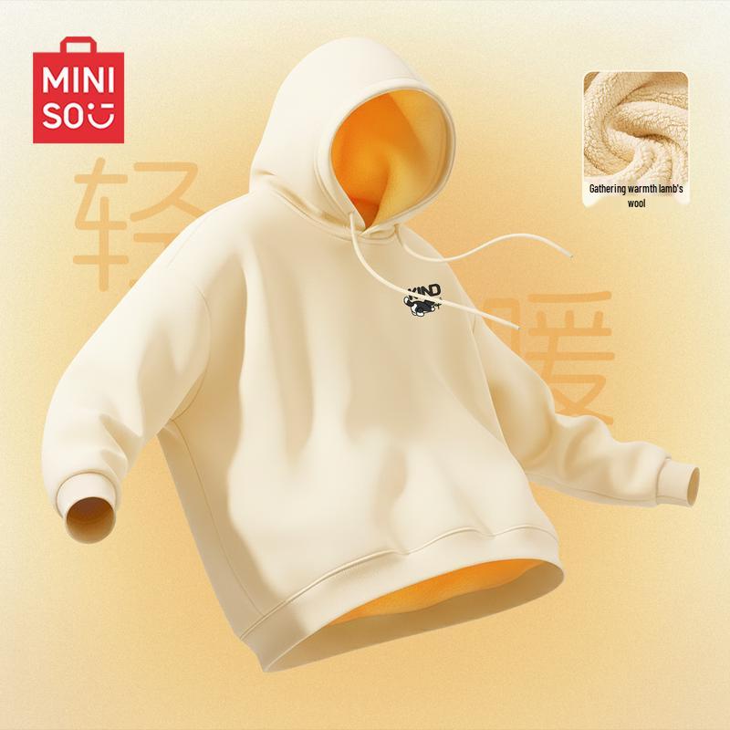 MINISO Men's Fleece-Lined Retro Hooded Sweatshirt