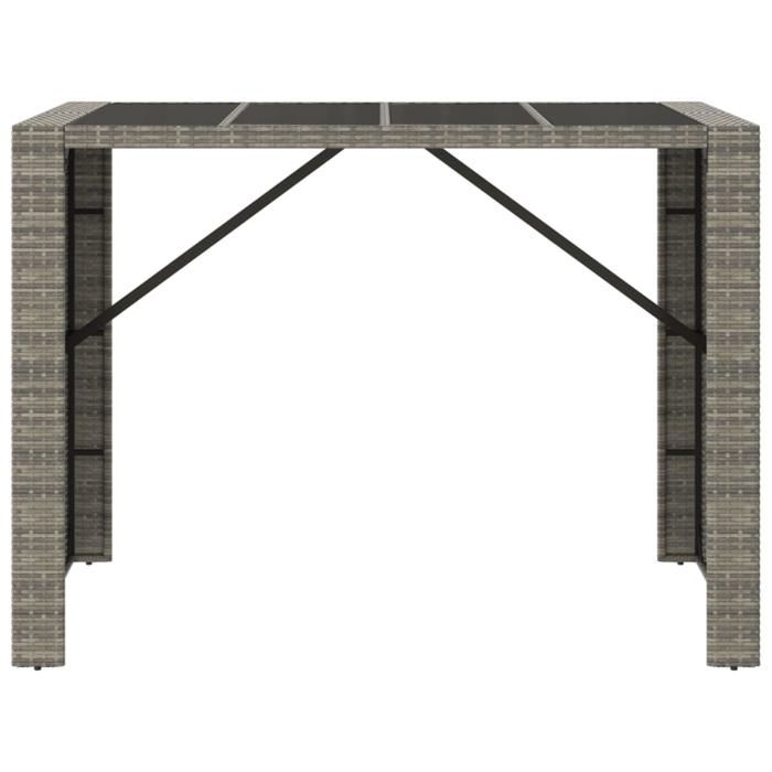 VidaXL Table de bar et dessus en verre gris 145x80x110 cm poly rotin, table de fête, table de pub, table de bar de petit 362598