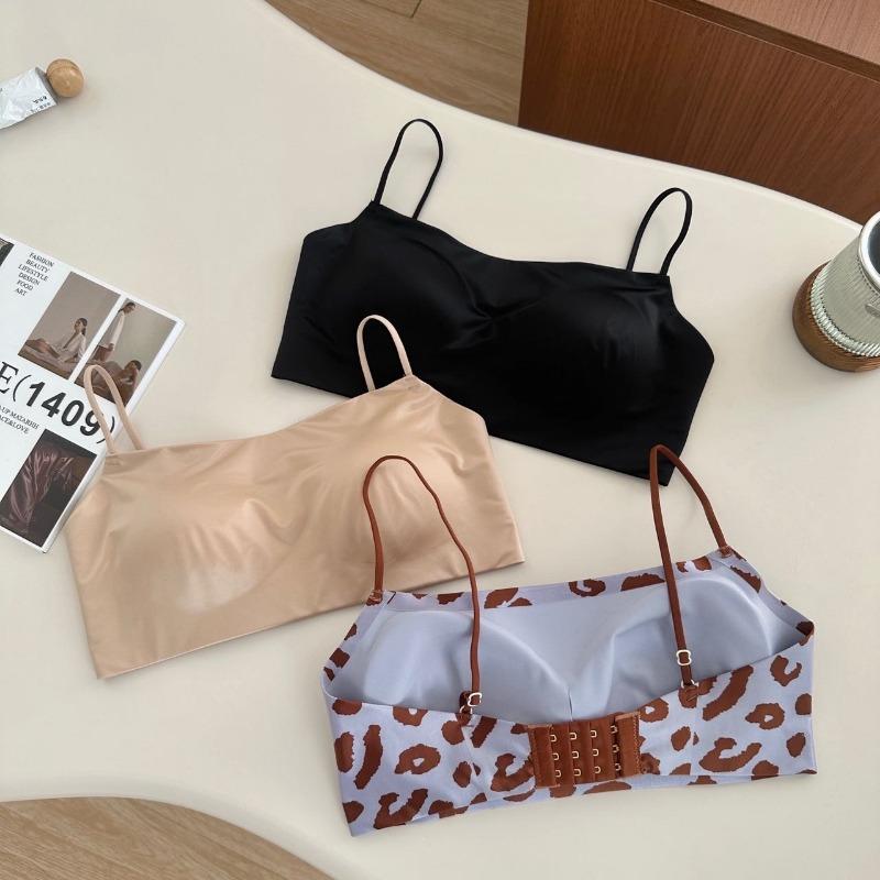 Women Light Luxury Satin Thin Strap Seamless Anti Exposure Bandeau Base Intimate Bra