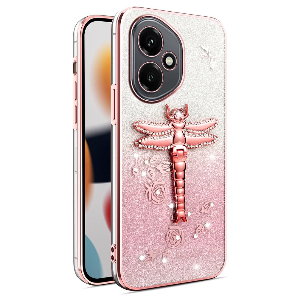 

KADEM для Honor 400 5G (Глобальный) Чехол-подставка Dragonfly TPU с цветами и блестками Pink