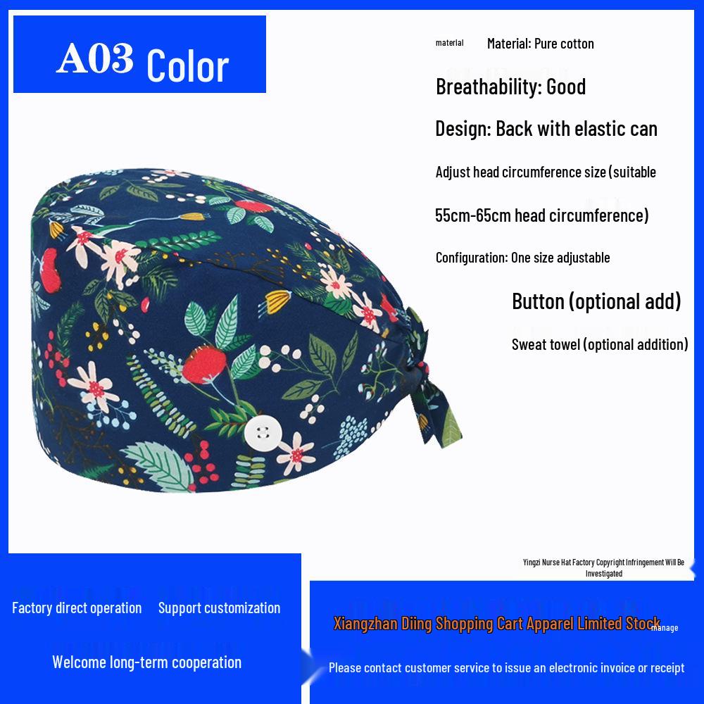 Pure Cotton Printed Surgical Cap for Nurses and Doctors