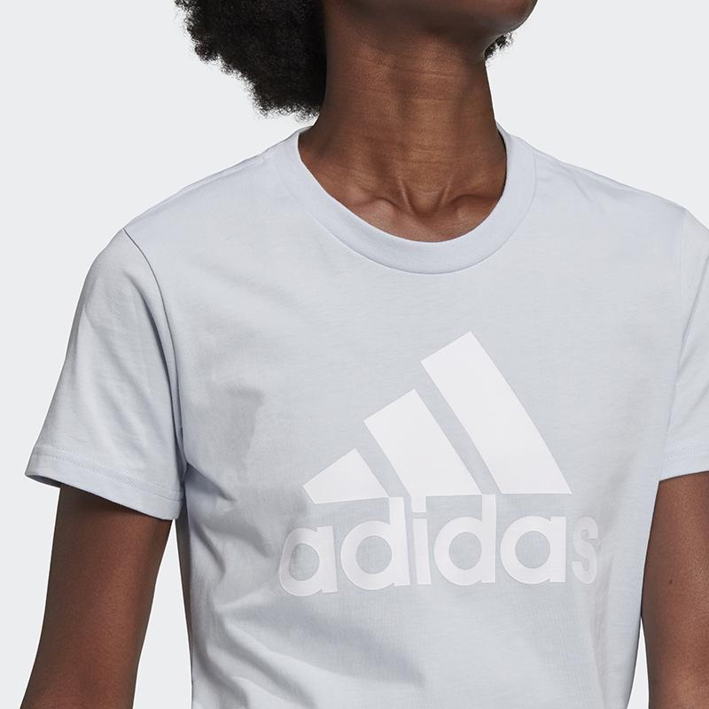 Adidas Logo Print Sporty T-Shirt Women Tops Blue GV4029
