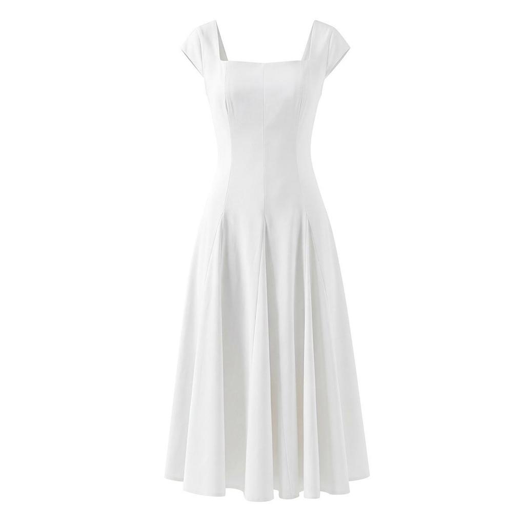 2025 Autumn/Winter Women's Retro Square Neck Dress with Hollow Back and Tie-up Detail