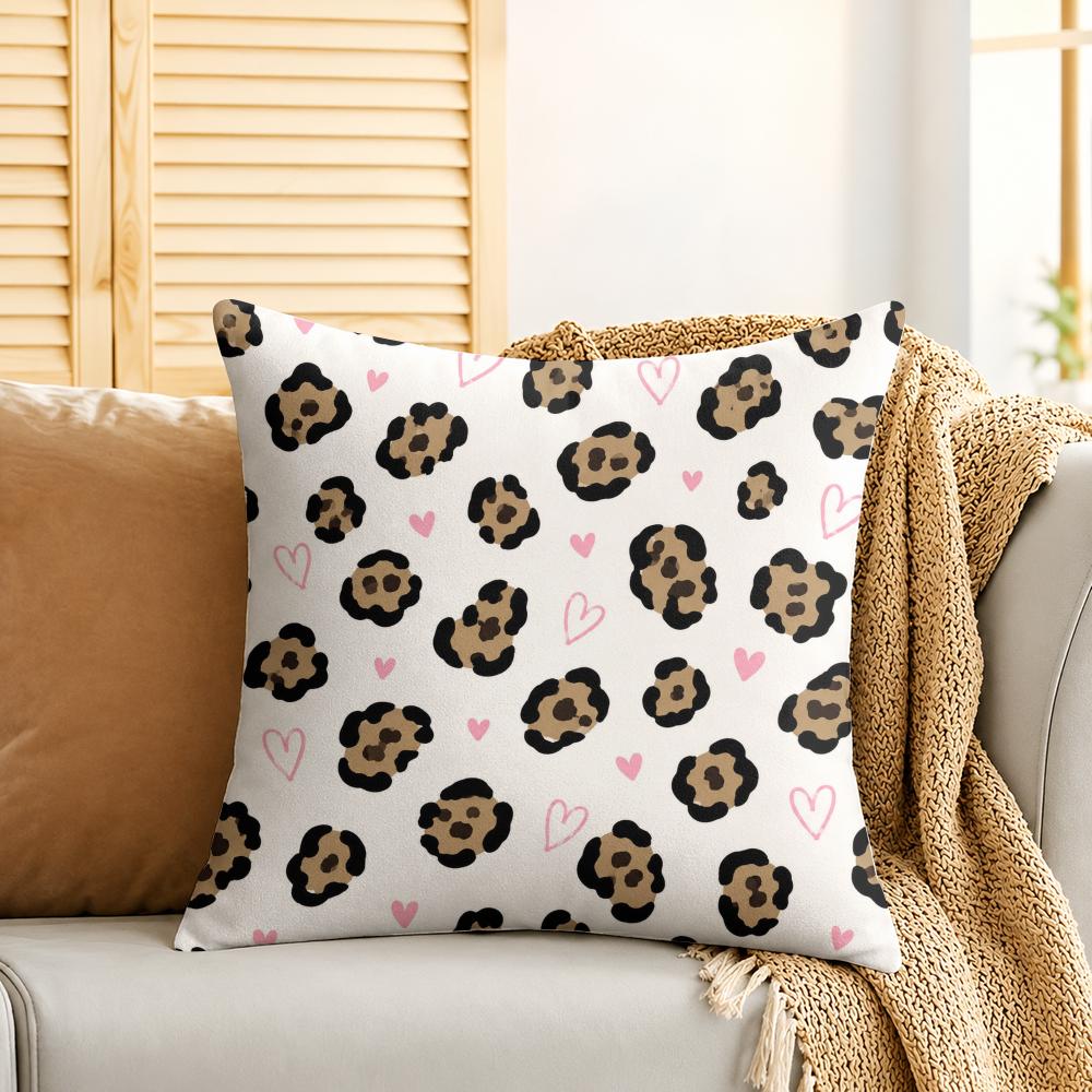 Pink Lucky Number Leopard Cushion Cover Silky Short Plush Invisible Zipper Dustproof Sofa Pillow Case For Home Decor