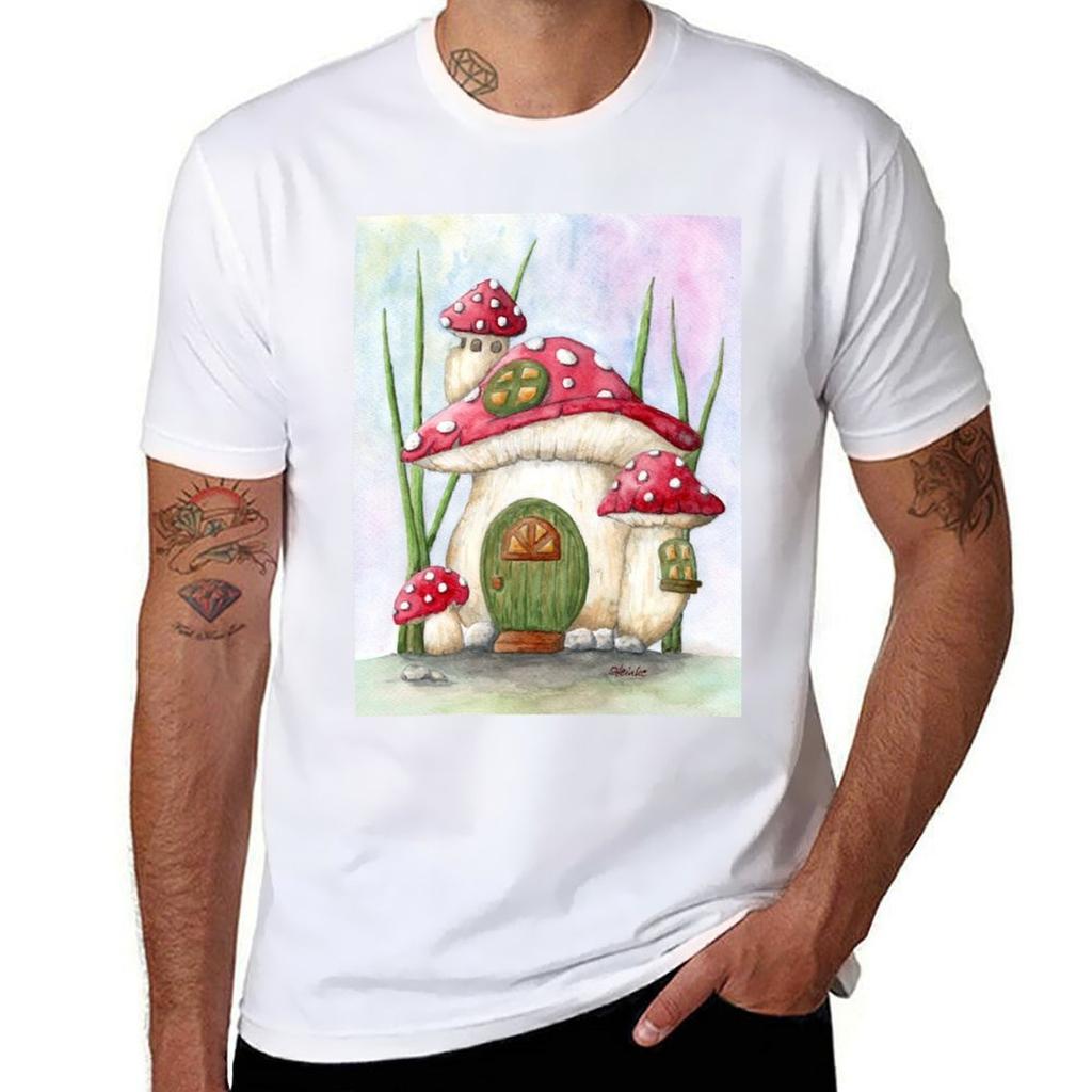 A Mushroom House TShirt Minimalist Casual Short Sleeve Top