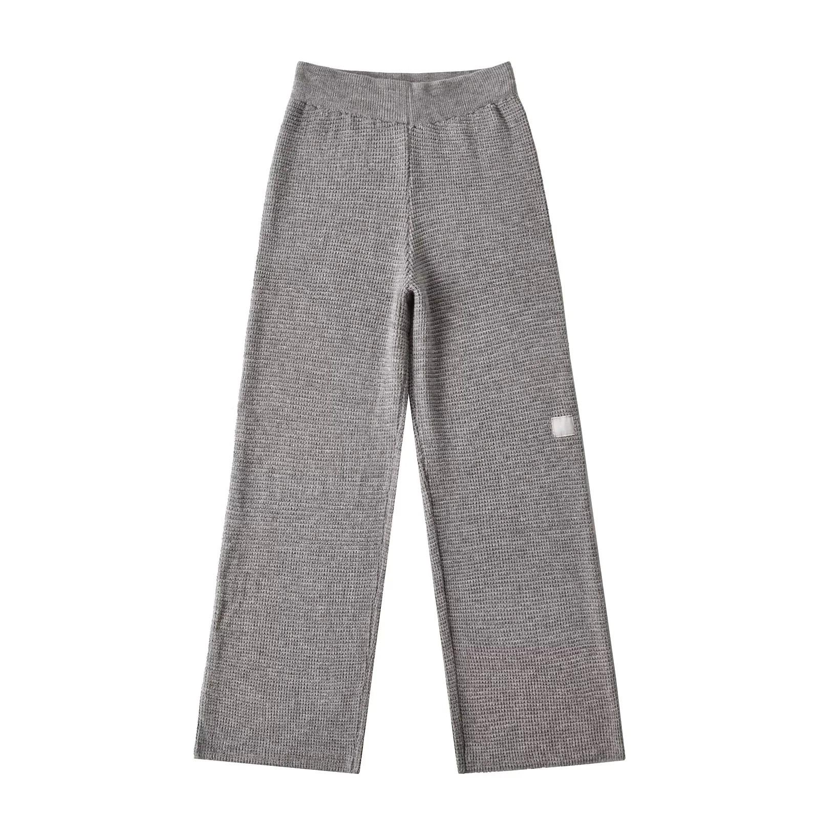 

Детские трикотажные вафельные брюки с высокой посадкой, затягивающимся шнурком, прямого кроя, облегающие, весна/лето 2025 Medium темно-серого