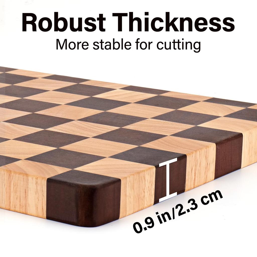 TJ POP Cutting Board Endgrain Rubberwood Combination Natural Wood Marquetry Checkerboard Pattern High Resistant Lacquer Finish Hygienic Vertical Fiber