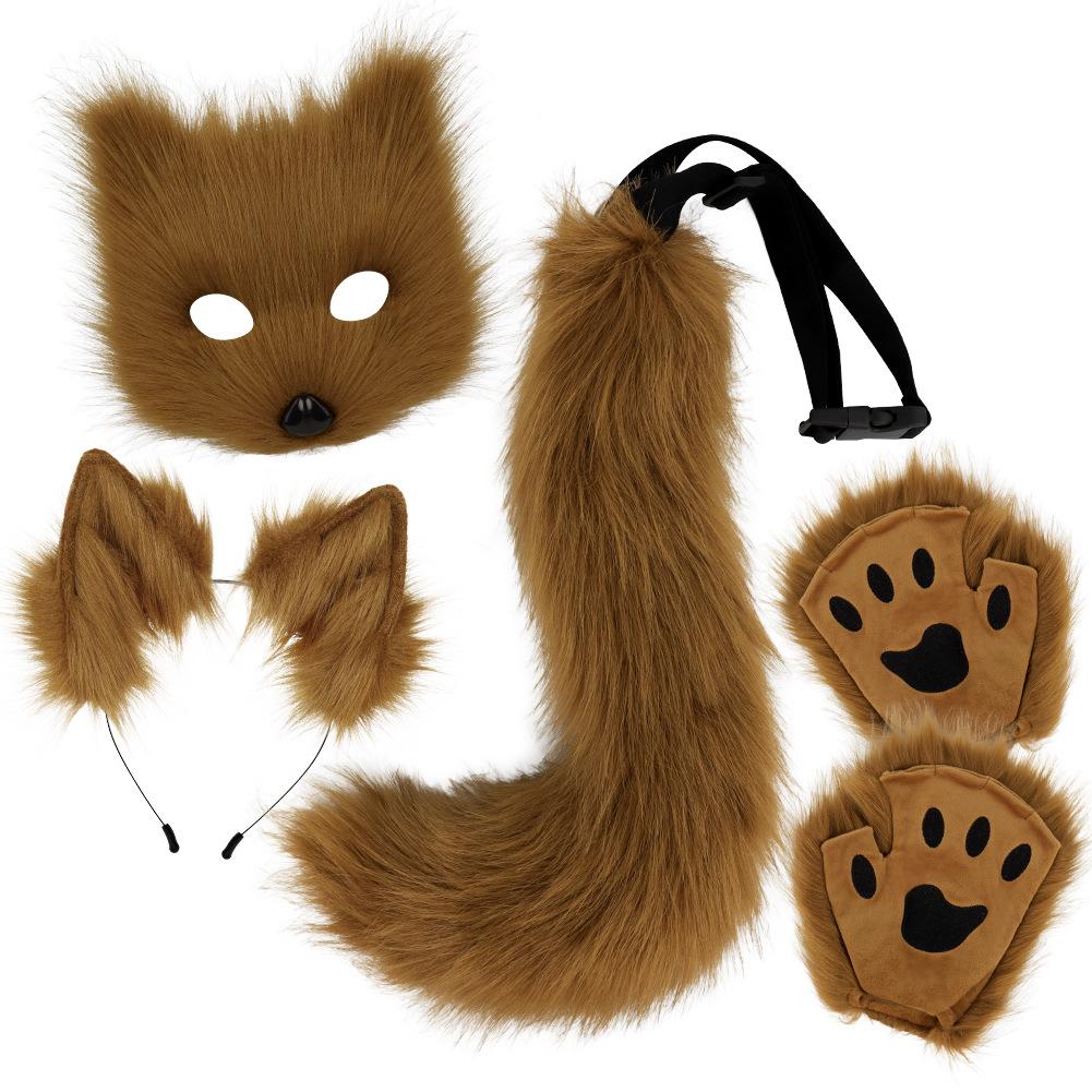 Halloween Plush Fox Mask Set Animal Claws Simulated Fox Ears Headband Tail Animal Tail Accessories