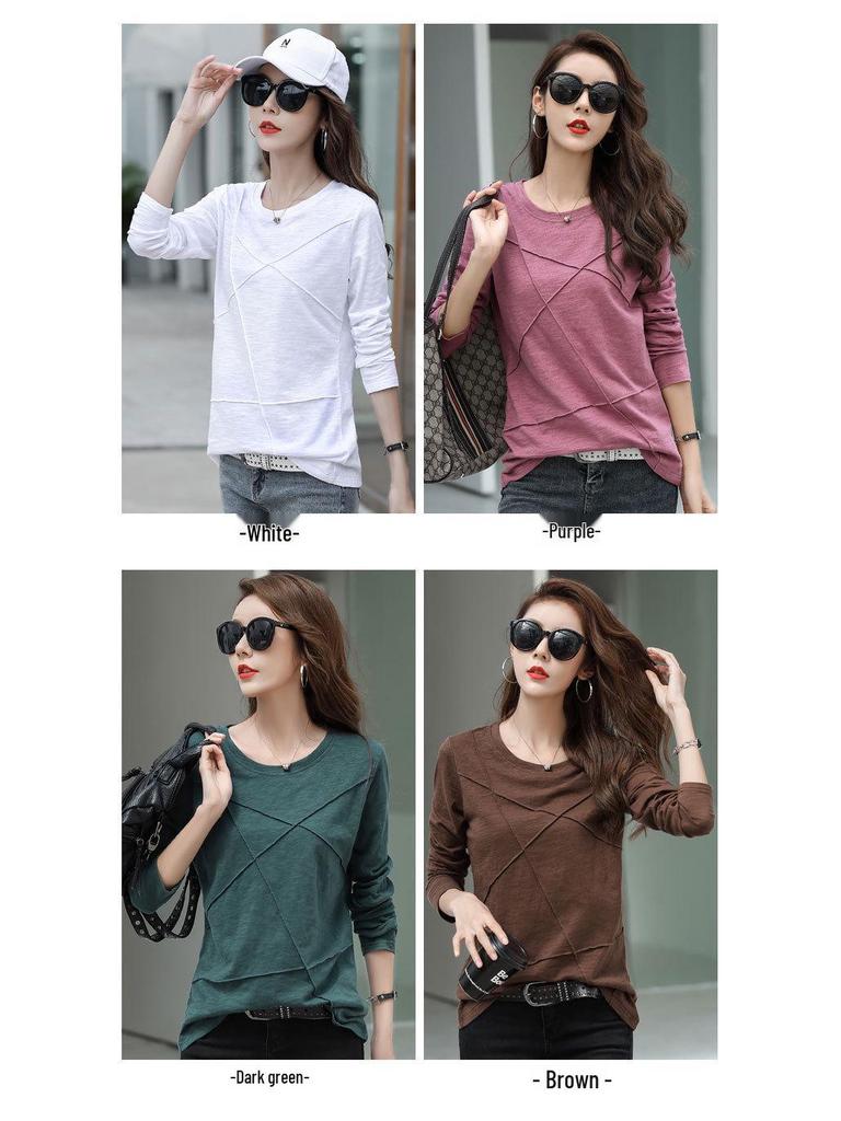 2025 Women's Loose Long Sleeve Bamboo Cotton T-Shirt - Plus Size Versatile Undershirt Top