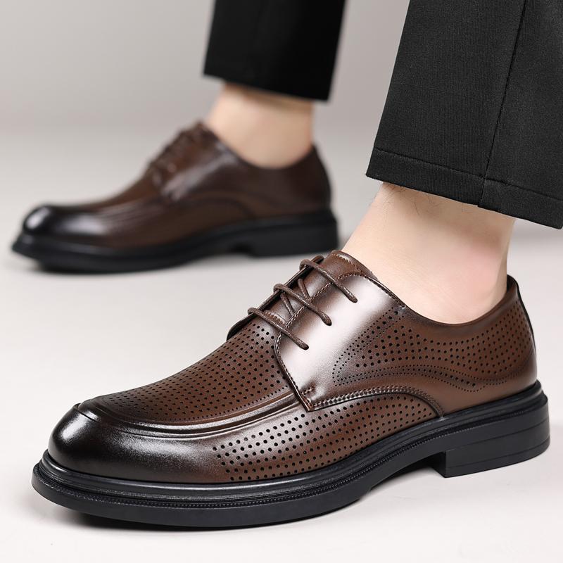 Fashion Summer Men's Leather Shoes Minimalist Gentleman Style Design Office Dress Party Classic Black Brown Shoes Breathable Quality