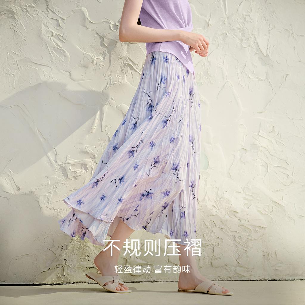 Irregular floral pleated skirt