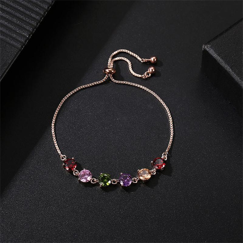 Multicolor Crystal Round Stone Rainbow Zircon Bracelets for Women Vintage Rose Gold Color Chains Bracelet Wedding Jewelry Gifts