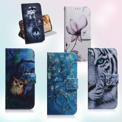 3D Kabartmalı Çiçek Baykuş Kaplan Köpek Kurt Yağlıboya Deri Telefon Cüzdan Kılıf iPhone Samsung Xiaomi Google Için Kitap Standı Manyetik Kart Kapak Çevirin Çanta