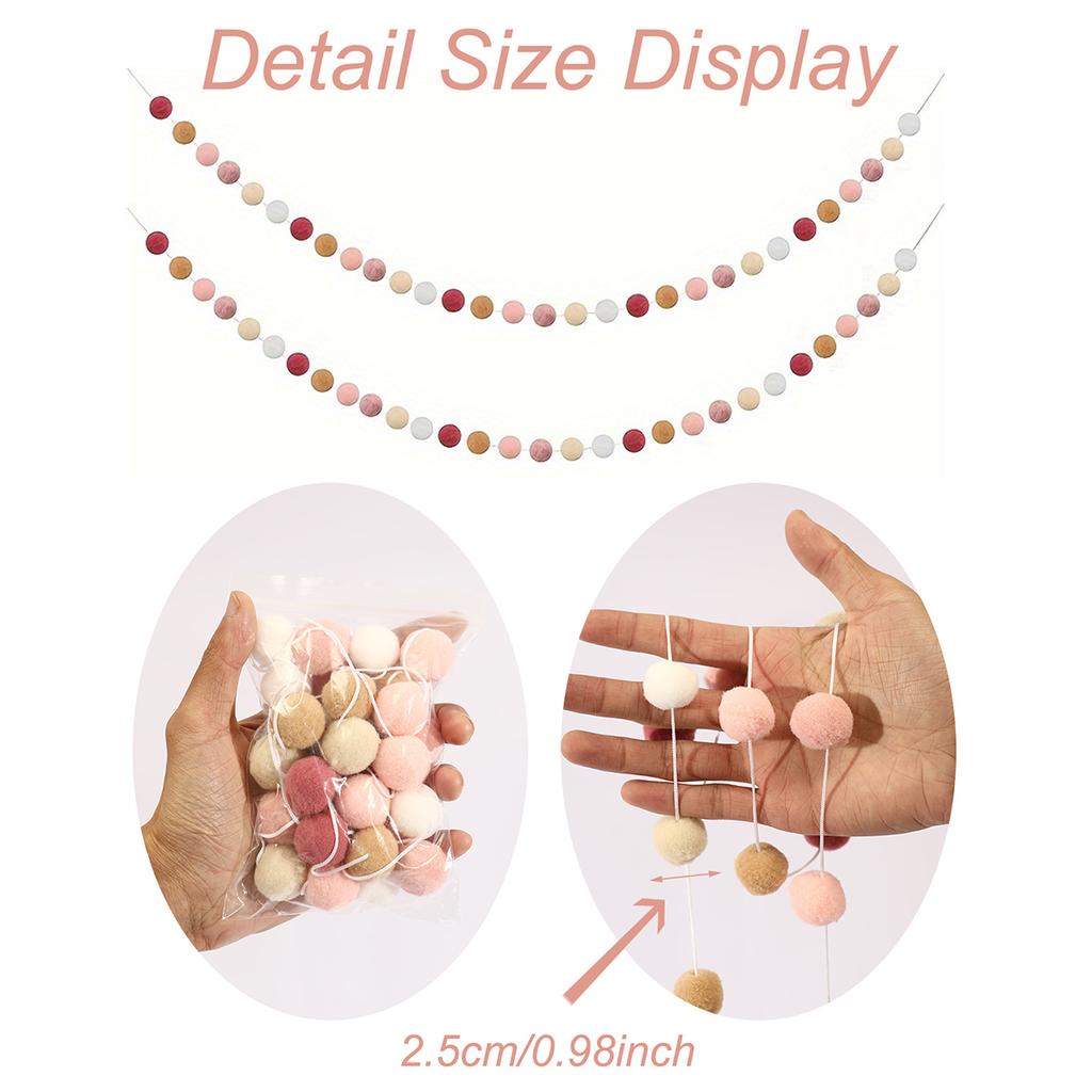 2M Felt Ball Garland Pompom String Ornaments For Boho Home Bedroom Decor Baby Shower Birthday Christmas Wall Decor