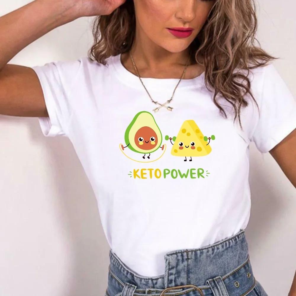 Cute Avocado Printed T-Shirt Short Sleeve Neck Fashion Casual Sport Aesthetic Gothic Clothes Summer Graphic Women'S T Shirt Gift