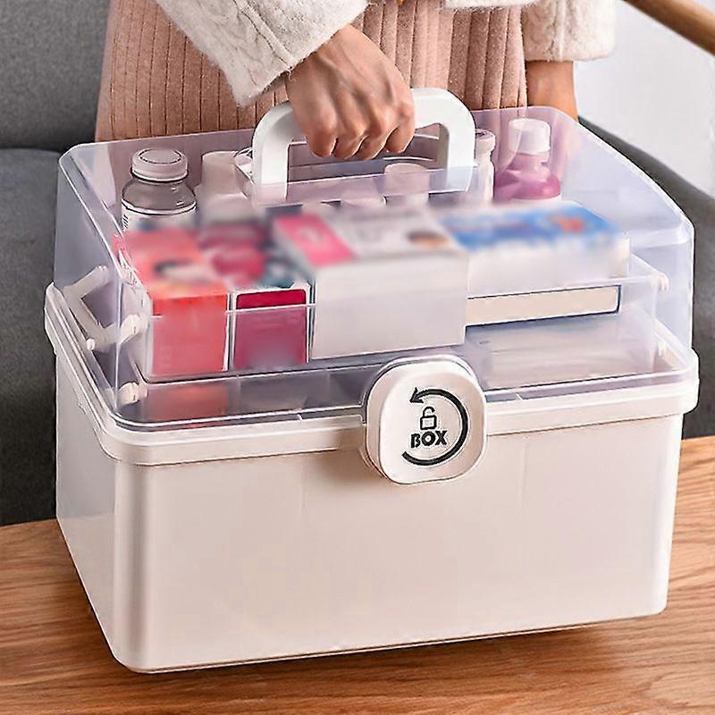 Medicine Storage Box Plastic Multi Layer Large Capacity Medicine Cabinet for Household White (large)