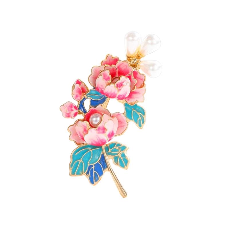

Delicate Women s Peony Brooch Pin with Enamel Finish and Pearls Accent Adds Elegant Charm to Any Stylish Look Styles рожевий