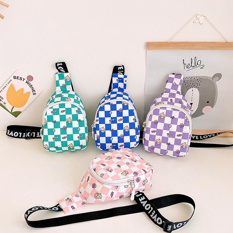 Adorable Cartoon Plaid Kids Chest Bag 2023 Fashionable Toddler Crossbody Bear Snack Bag