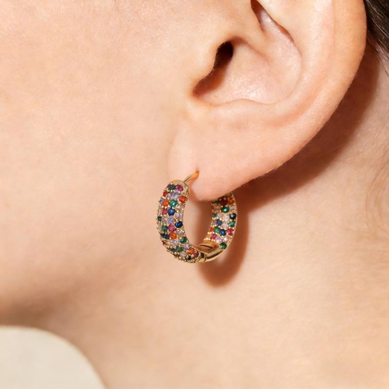Luxuriöse Exquisite Inlay Bunte Synthetische Zirkonia Runde Creolen Ohrringe Damen Klassisch Party Festival Schmuck Accessoires