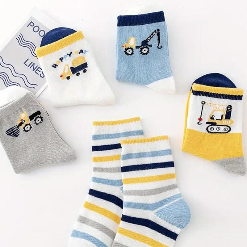 5Pairs Car Pattern Children Socks Spring Autumn Kids Mid Tube Sock Fashion Boys Sports Socks Soft Cotton Baby Footwear 1-8Year