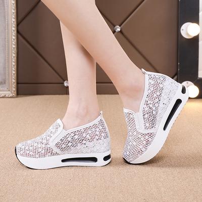 New Lace Mesh Loafers Shoes Women Breathable Summer Wedges Outdoor Walking Shoes Female Slip-on Platform Heightening Footwear