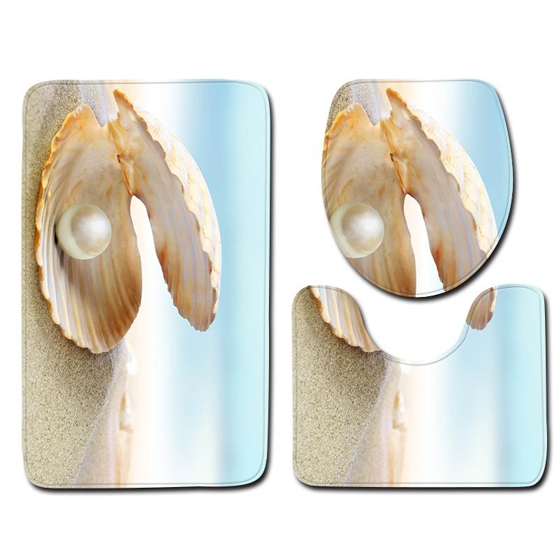 Beach Bathroom Toilet Three-Piece Floor Mat Doormat Bathroom Carpet