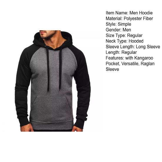 Men Raglan Sleeve Hoodie Casual Pullover Hoodie Athletic Hooded Sweatshirt with Kangaroo Pocket Drawstring for Gym Street Wear