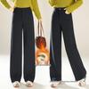 Women's Autumn Winter Plush-Lined Elastic Waist Straight Leg Pants