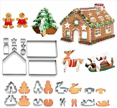 Weihnachts-Ausstechform, 3D-Weihnachtskeks-Ausstechformen-Set – Lebkuchenmann, Weihnachtsbaum, Haus, Schneemann, Weihnachtsplätzchenform zum DIY-Kuchenbacken