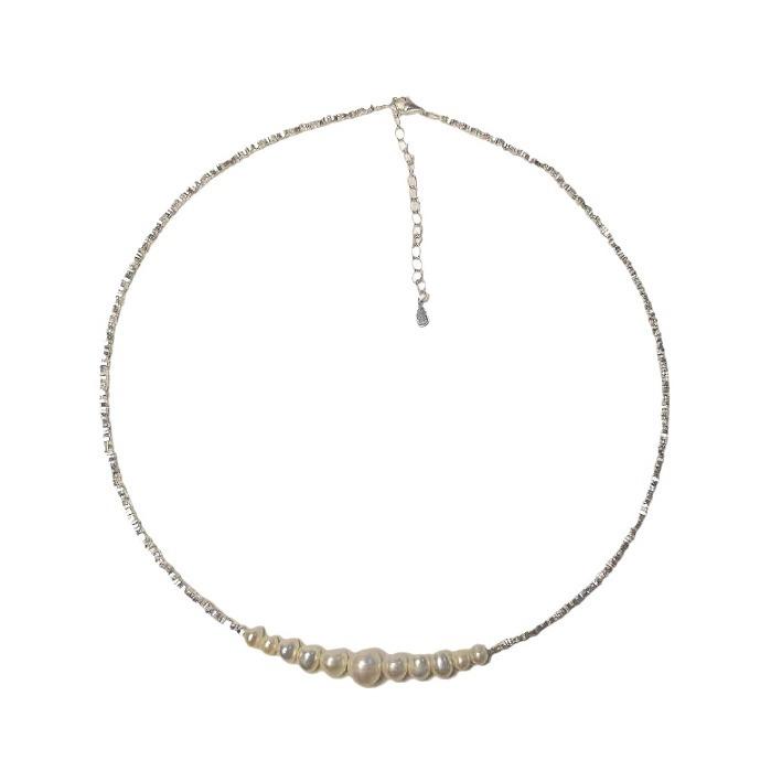 S911 sterling silver broken silver necklace women's simple light luxury high-end accessories natural freshwater pearl smile collarbone chain