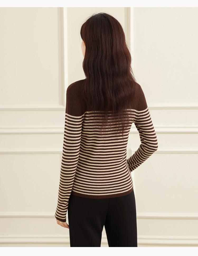 [Stand Up Collar Sweater] Autumn and Winter Fashion Color Blocked Stripes Make You Look Slimmer and Can Be Worn Externally. Knitted Sweater for Women