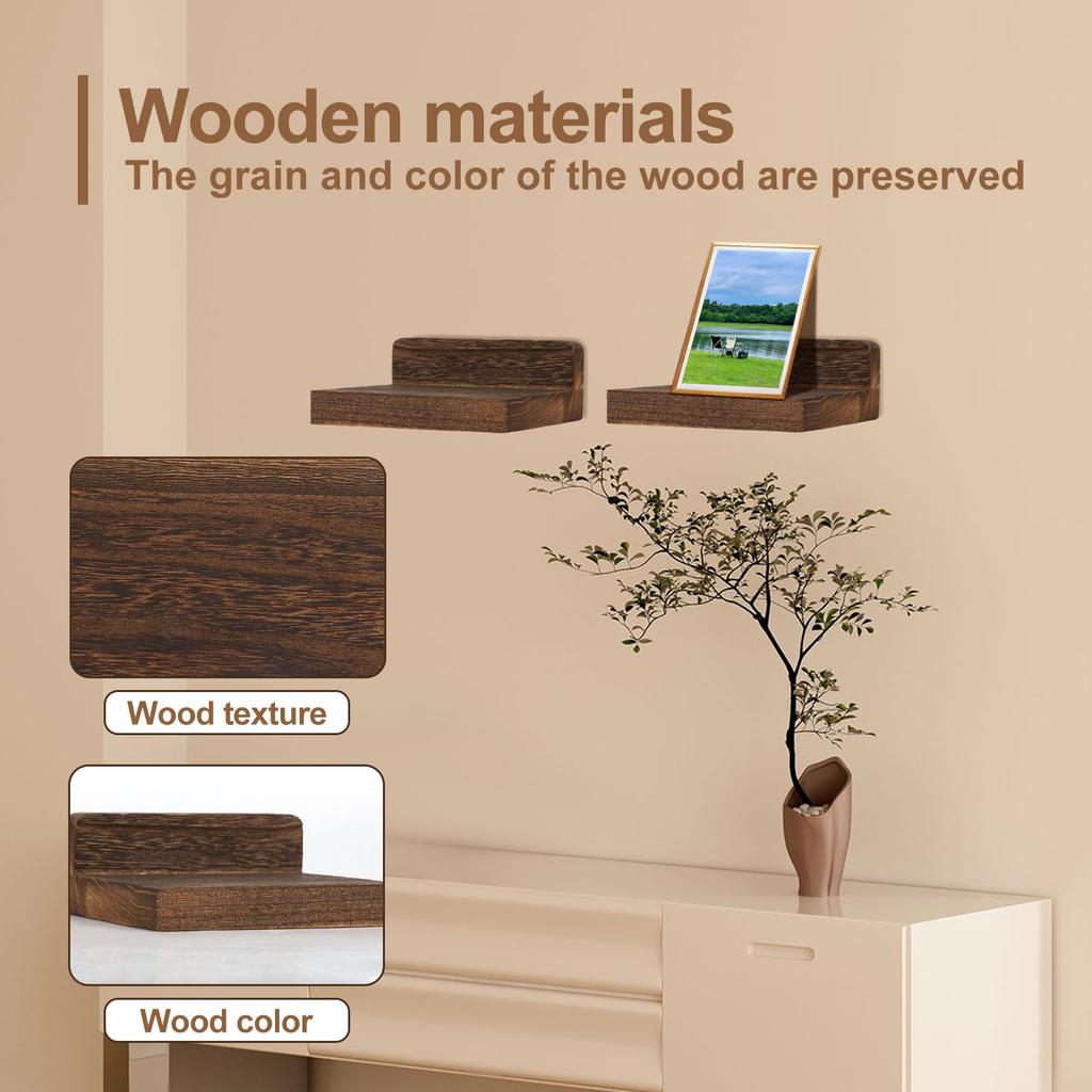 4 Pcs Wood Floating Shelves Small Wall Shelves Wall Mounted Floating Wall Shelves Decorative Wall Storage Shelves 12.5x12.5x5cm
