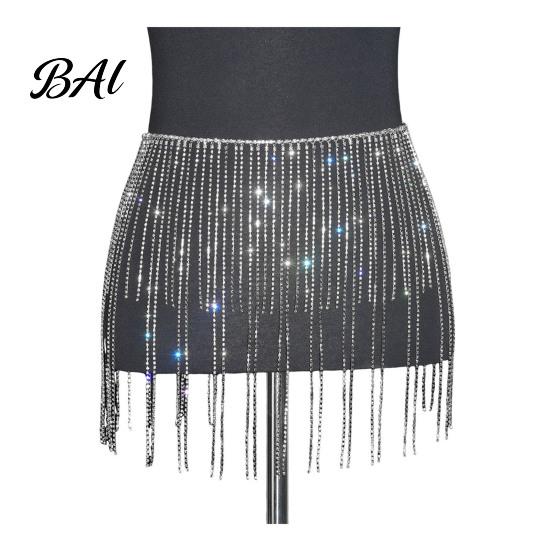 Adjustable Waist Chain for Parties Rhinestone Tassel Women, Sparkly Sexy Belly Dance Body Skirt-Style Hip Accessory, Elastic Belt Stage Performance