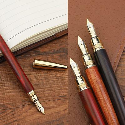 Retro Simple Sandalwood Wooden Fountain Pens Office Signature Pens Students Writing Painting School Stationery Supplies