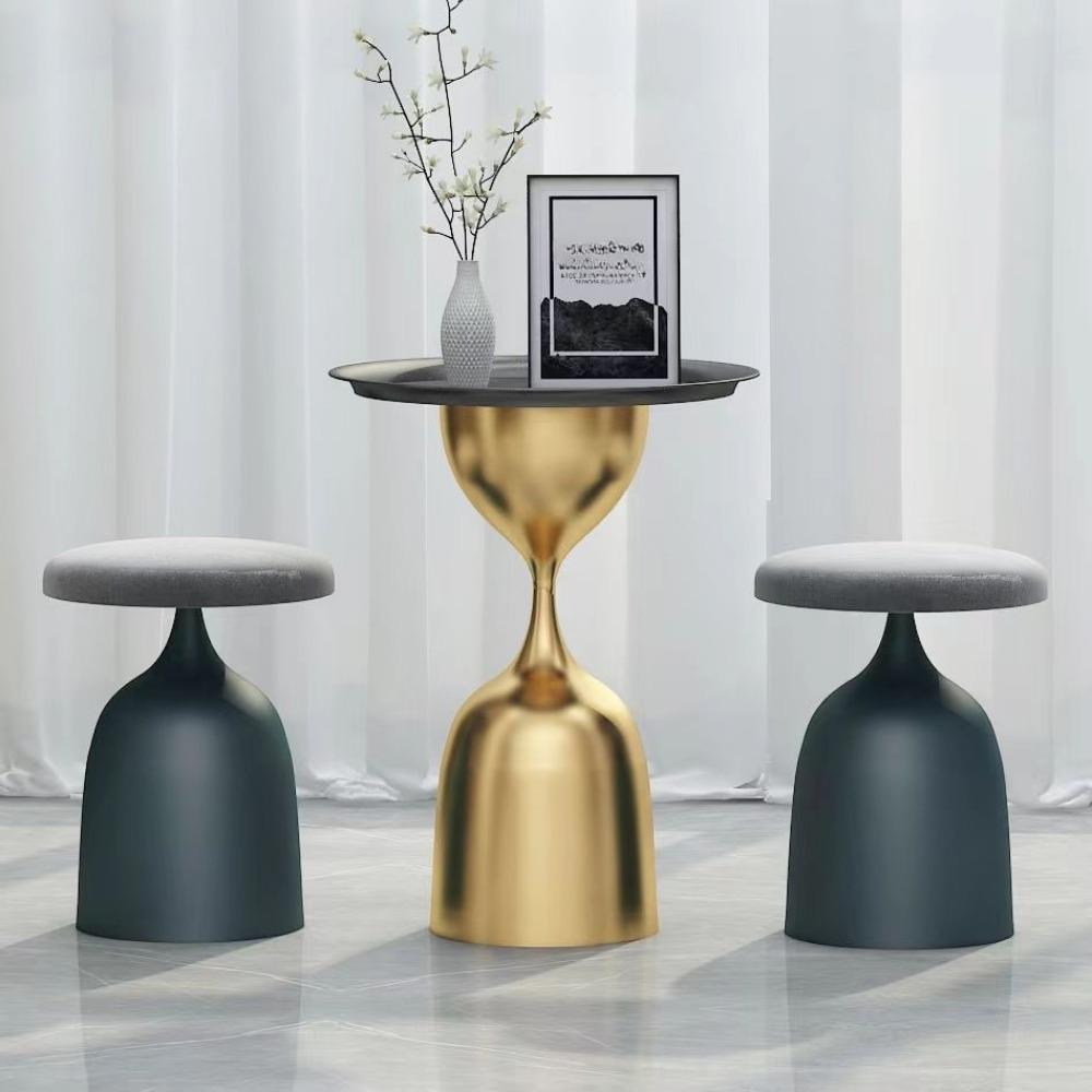 1pc Nordic Designer Backless Living Room Single Chair, Indoor Tea Table Backless Leisure Chair, Metal Material