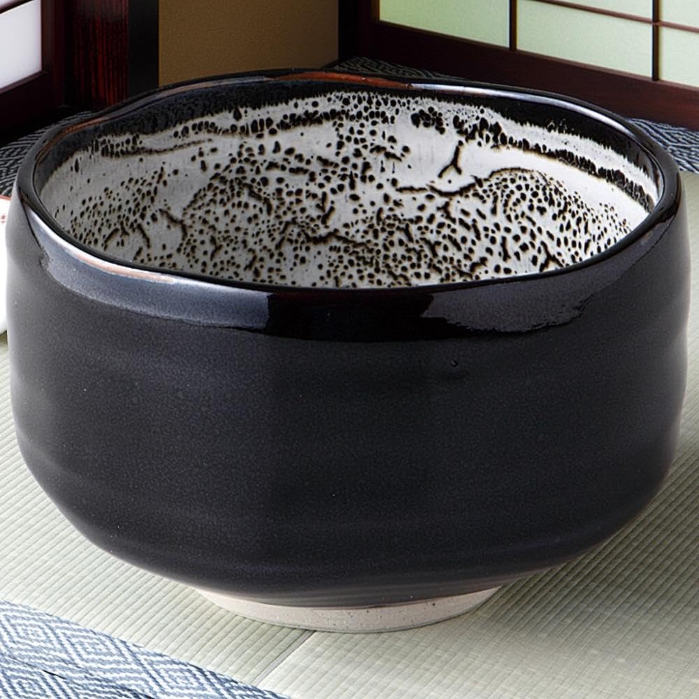 Ale-net Matcha Bowl, W12.3 x D12.3 x H7.8cm, Tenmoku White Inner, Mino Ware, Made in Japan