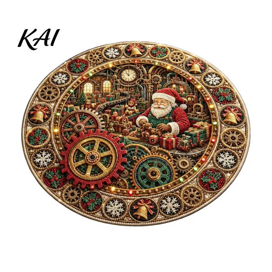 Durable Floor Rug for Holidays Round Christmas 3D Rug, Optical Illusion Area Santa Gnome Living Room Entrance Pattern, Non-slip Holiday Mat