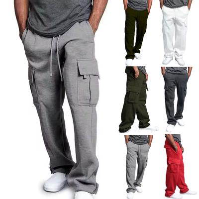 Men Spring Fall Pants with Multi Pockets Drawstring Elastic Waist Wide Leg Plus Size Sweatpants Stretchy Slacks Loose Street Style Sport Trousers