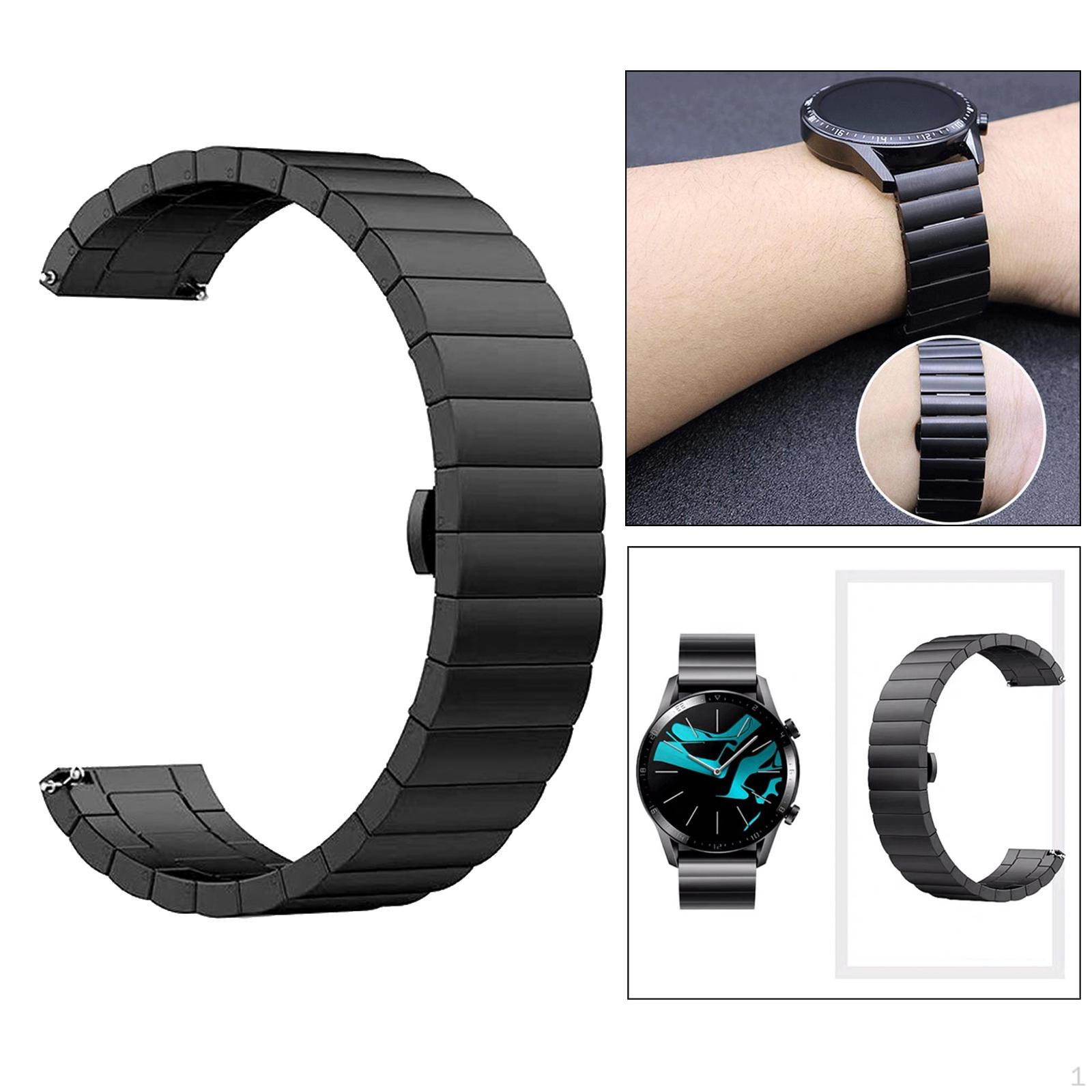 20mm/22mm Stainless Steel Bracelet Wrist Watch Band Strap Adjustable Length 22mm Black