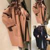 Plus Size Women Winter Coat Thickened Loose Turn Down Collar Long Sleeves Pure Color Cold Proof Pockets Notch Collar Outerwear