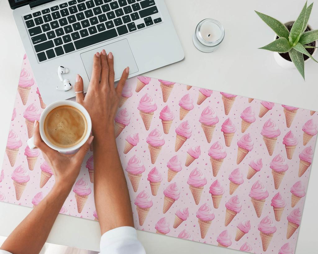 Protective Decorative Mat for Office Table Pink Ice Cream Cones 90x45 cm